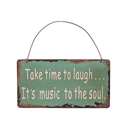 Metal Antique Wisdom Sign, Decorative Metal Wall Art Decor Hanging Sign Plaque, 7.5" x 4'',"Take Time to Laugh Sign