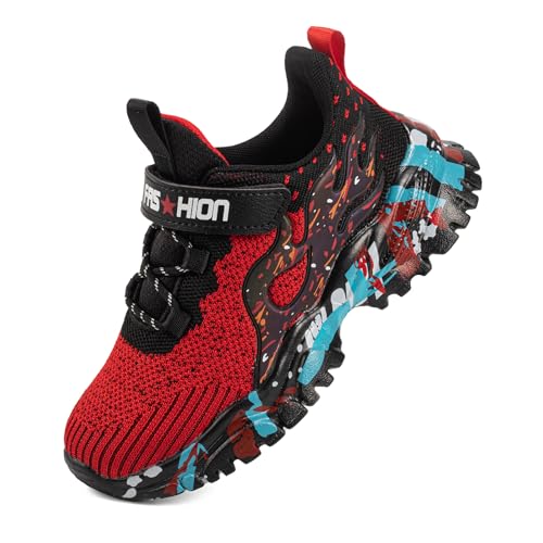 PRMTF Boys Girls Shoes Kids Tennis Running Athletic Sneakers Red-Black at Amazon