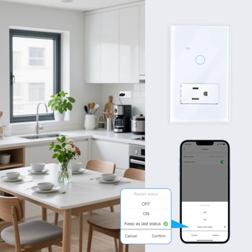 Apagador inteligente tipo 118 con panel de control táctil. Con enchufe estándar americano de tres orificios, con el control por voz de Amazon Alexa y Google Home (un interruptor)
