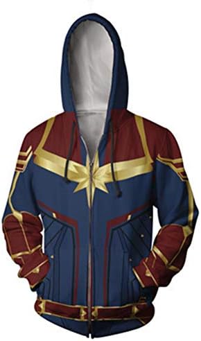 Women's Captain Printed Hoodie Jacket Movie Cosplay Costume Halloween Zipper Hooded Sweatshirt