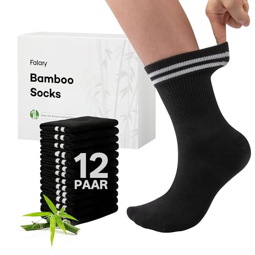 FALARY 6/12 Pairs of Bamboo Tennis Socks for Men and Women, Antiperspirant, Breathable, Sports Running Socks