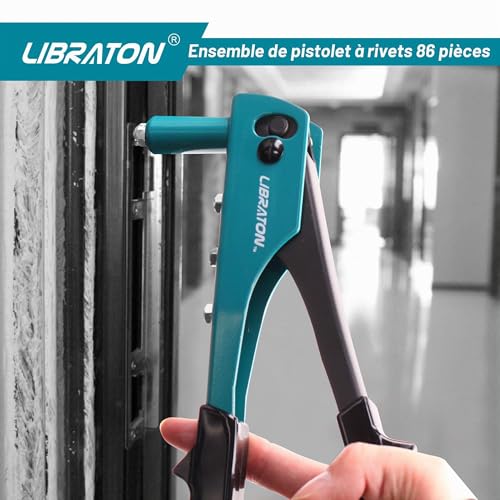 Libraton 80 Pieces Manual Riveter Rivet Pliers Interchangeable Set with Rivets for 4 Types of Rivets HSS Drill Bits Riveter for Automotive, Railway, Furniture, Instrument