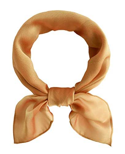 34 Color Variations Sheer Chiffon Square Neck Scarf 27"x27" Neckerchief 1950s Headscarf for Women (Amber Gold)