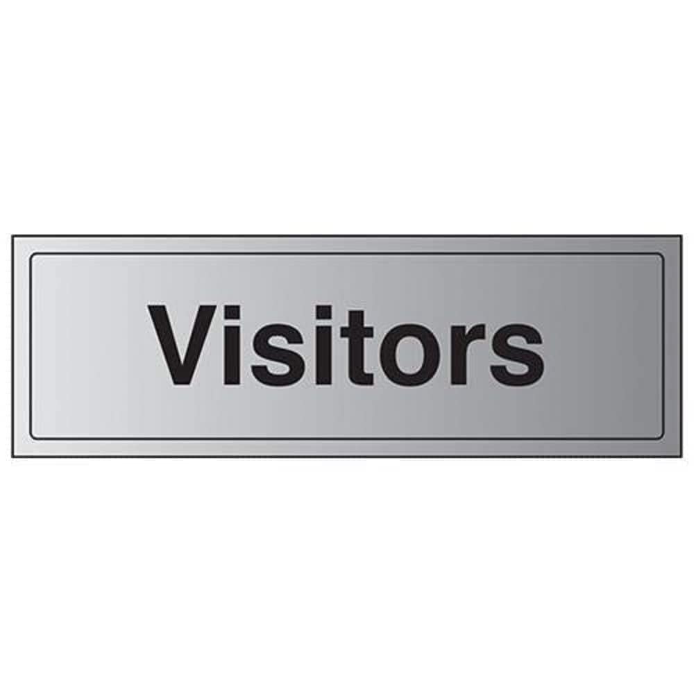 V Safety General Door-Visitors Sign - 300mm x 100mm - Self Adhesive Alu Effect