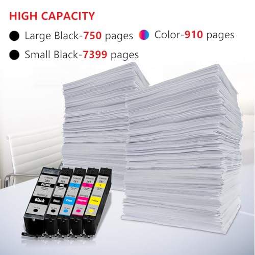 PGI-280XL/CLI-281XL Compatible Ink Cartridge Replacement for Canon Ink 280 and 281 Cartridge TR7520 TR8520 TR8500 TR8600 TR8620 TS6120 TS6220 TS9120 (5 Value Pack)