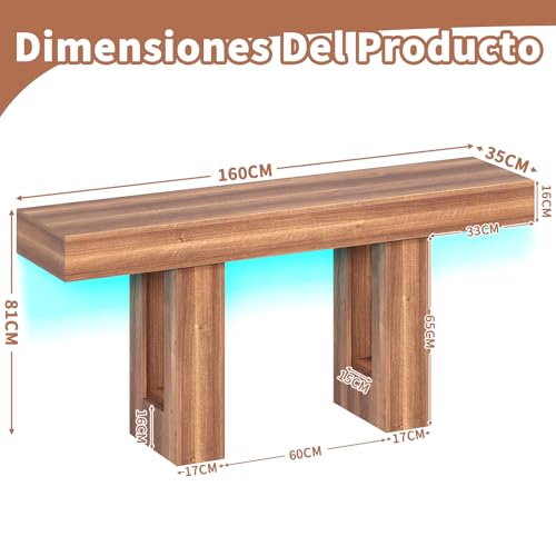 Alma Hogar Credenza Recibidor con Luces LED,Mesa de Entrada 160CM,Retro. | Consola de Entrada Estilo Campestre,Mueble para Detrás del Sofá Con Veta de Madera Rústica,Ideal para Sala y Pasillos.