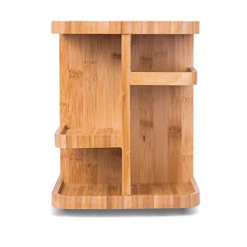 SMAGREHO 360° Bamboo Cosmetic Organizer, Multi-Function Storage Carousel for Makeup, Toiletries ¡ª Great for Vanity, Desk, Bathroom, Bedroom, Closet, Kitchen
