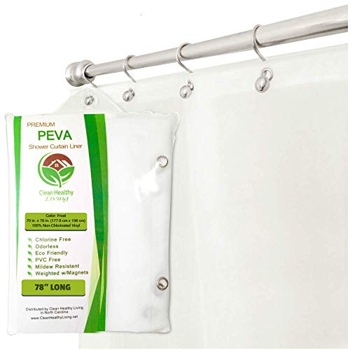 Clean Healthy Living Heavy Duty Extra Long PEVA Shower Liner/Curtain: Odorless & Mildew Resistant (with Suction Cups). Eco Friendly 70 x 78 in. Long - Frost Color