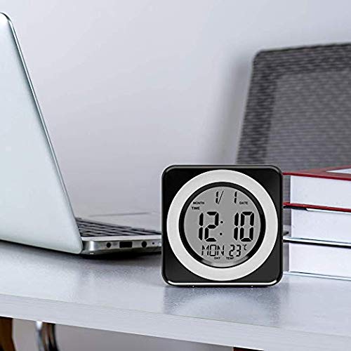 WorldSeng Alarm Clock,Kids Alarm Clock,Digital LCD Display Portable Modern Alarm Clock with Snooze Time Temperature, Calendar, Alarm Clock, Sound Sensor Smart Nightlight, Clocks for Bedrooms