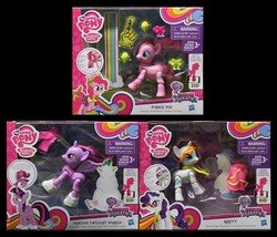 My Little Pony Explore Equestria Pie Cheering Poseable Action Pony, Rarity Dressmaking Poseable Action Pony, and Princess Twilight Sparkle Ice Skating Pony - GIFT SET BUNDLE - 3 PACK