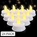 LED Flameless Tealights - Pack of 24 White Plastic Tea Light Candles with Realistic Flicker - Batteries Included - by Light Me Up