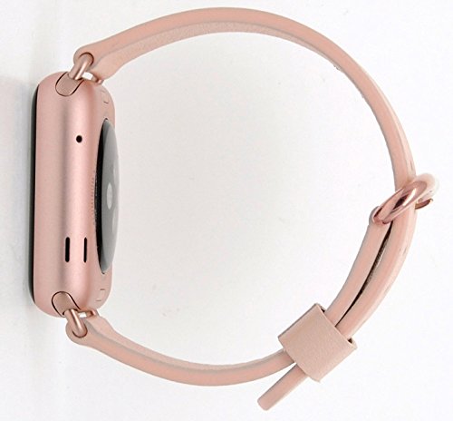 JSGJMY Apple Watch Band 38mm Women Genuine Leather Loop with Rose Gold Metal Clasp for Iwatch Series 3/Series 2/Series 1/Edition/Sport(Soft Pink+Rose Gold Buckle) - Thumbnail 2