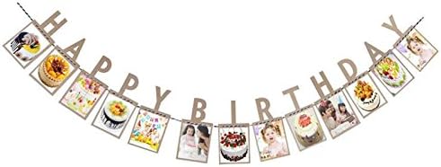 Veewon Happy Birthday Bunting Banner Vintage Photo Frame Picture Album Photo Banners Garland Favor Decorations,Brown,Medium - Image 3