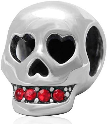 Choruslove Love you to Death Skull Charm Authentic 925 Sterling Silver with Red Crystal Bead for Bracelet Making