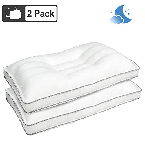 2 Pack Orthopedic Contour Cervical Bed Pillows for Sleeping - Hotel Adjustable Best for Side Back and Stomach Sleeper Pure Egyptian Long Staple Cotton Pillows for Allergy Neck Shoulder Pain Suffers Fluffy Dust Mite Resistant & Hypoallergenic 20"x36" King Size