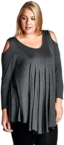 Emerald Fashion Cold Shoulder Tunic Top Boho Chic Plus Size (2X, Charcoal)