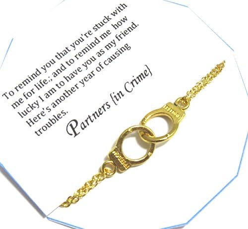 Partners in crime bracelet, handcuff charm bracelet in gold tone, friendship best friend bracelet, birthday gift, gift for friends, graduation gift