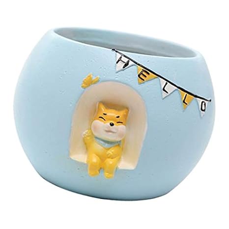 Flameer Resin Shiba Inu Dog Mini Succulent Cactus Plant Pot