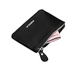 DEEZOMO Genuine Leather Simple Credit Card & Coin Wallet with Zipper for Men and Women