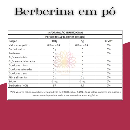Berberina em Pó Pura Berberis Vulgaris HCL Alta Concentrado | Suplemento Natural Premium (100g)
