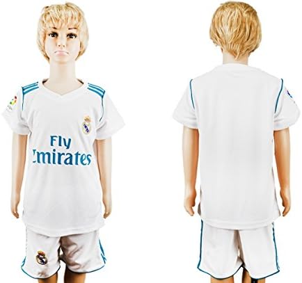 SPOFASH Youth Real Madrid Soccer Jersey and Shorts Suit Fan Replica Uniform Soccer Kit For Kids- White (Medium(8-9Y))