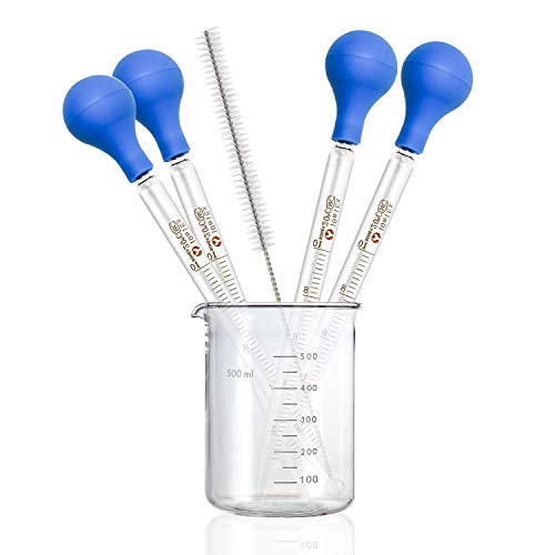 Glass Pipette 10ml, 5 Pieces Glass Graduated Pipettes Long Dropper with Big Rubber Cap 10ml Lab Dropping Pipette Transfer for Liquid Essential Oil