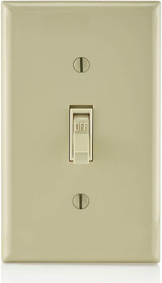 Leviton 1451-2WM 15 Amp, 120 Volt, Toggle Framed Single-Pole Ac Quiet Switch, Residential Grade, Grounding, 10-Pack, White - Wall Light Switches - 