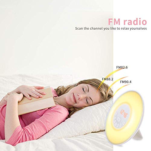 Sunba Youth Wake Up Light, Sunrise Alarm Clock Radio with 7 Color Night Light, 6 Nature Sounds, and FM Radio for Bedside Lamp