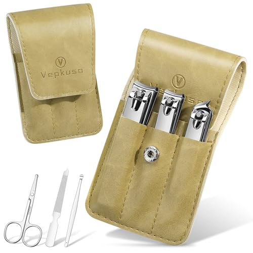 Nail Clippers Set, Vepkuso 6 Pcs Toenail Clippers, Stainless Steel Fingernail Clipper, and PU Leather Manicure Set, Gift Ideas
