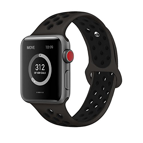 AdMaster Apple Watch Bands 42mm,Soft Silicone Replacement Wristband for iWatch Apple Watch Series 1/2/3 - S/M Anthracite/Black