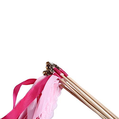 Wishprom 30pcs Lace Ribbon Wands Christmas Birthday Party Streamers Wands Fairy Stick for Wedding Activities (Pink+Lace) - Thumbnail 2