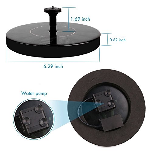 Zomma Solar Fountain Pump, Free Standing 1.4W Bird Bath Fountain Pump for Garden and Patio, Solar Panel Kit Water Pump