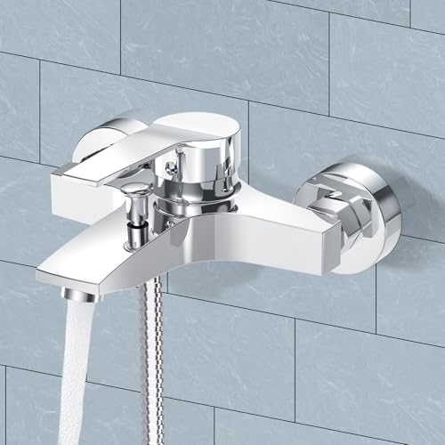 Ladokee Badewannenarmatur, Wasserhahn Badewanne Mit G1/2&Quot;-Anschluss, Einhebel Mischbatterie Badewanne Chrom, Dusche Armatur H59 Messing Wandmontage Aufputz,Badarmatur Für Badezimmer