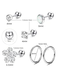 Milacolato - Juego de 6 aretes de cartílago de acero inoxidable de 16 a 0.63 oz para mujer y niña