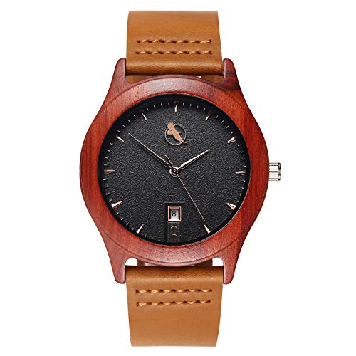 Wooden Watches, Tayope Leather Strap Wristwatches for Men Women Analog Quartz in Vintage Handmade Case