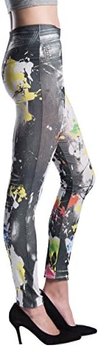 Full Ankle Women's Pattern Lined Leggings Pants, COLOR SPLASH DENIM