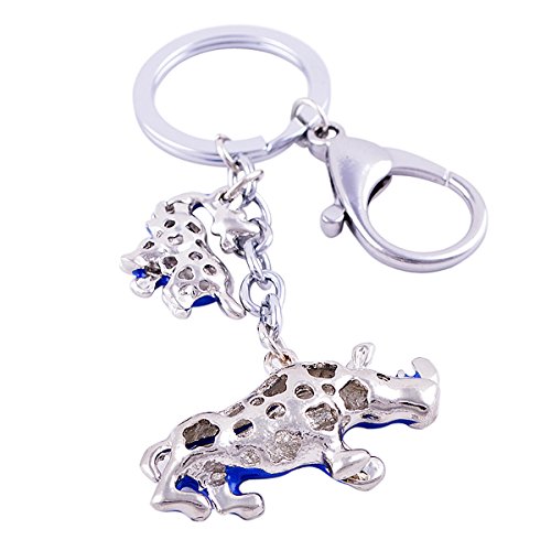 Feng Shui Blue Rhinoceros and Elephant Protection KeyChain Charm Amulet Handbag Hanging W1041