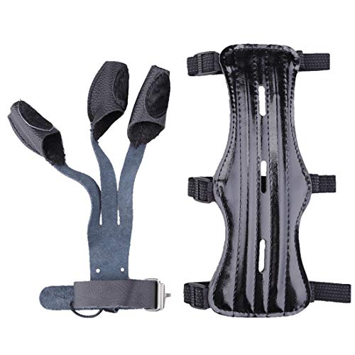 KRATARC Archery Arm Guard with 3 Finger Glove Set Adjustable Protective