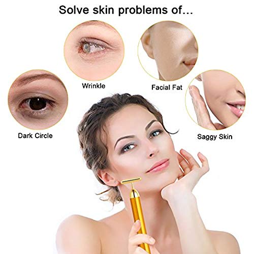 24k Golden Beauty Bar,Electronic Facial Roller Waterproof Micro Vibrating Massager for Face Lifting,Anti-Aging Machine-Slimming Cheeks Skin Tightening Anti Wrinkle (24K T-Shape bar)