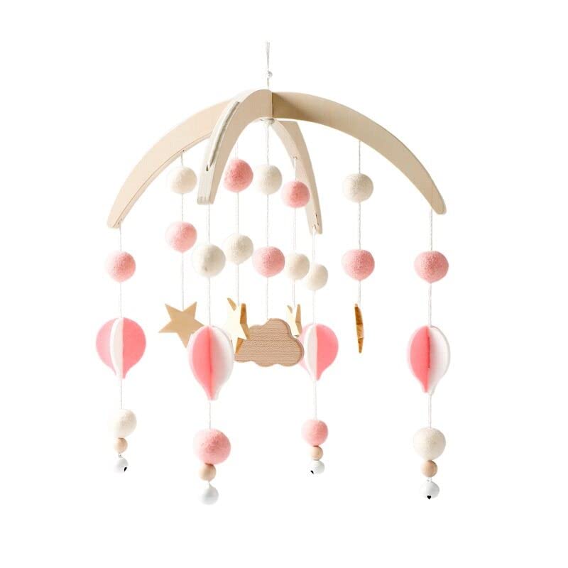 LICHENGTAI Mobile Baby Wind Chime Crib 3D Clouds Mobile Bed Bell Cot Hanging Game with Felt Balls, Nursery Hanging Bed Bell Gift for Baby Girls Boys