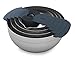 Joseph Joseph Nest 9 Stainless Steel Compact Nesting Mixing Bowl Set Measuring Tools Sieve Colander Food Prep Dishwasher Safe Non-Slip, 9-Piece, Silver