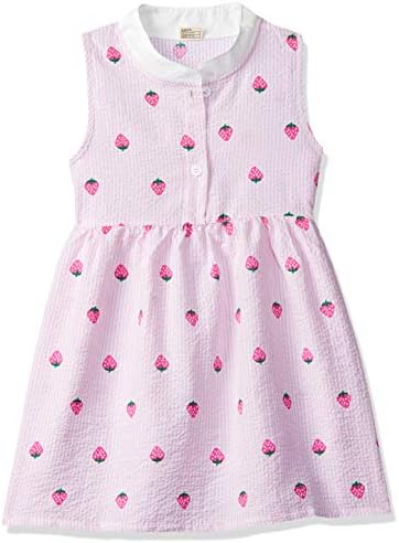 by Hopscotch Girls' Poly Cotton Fruit Print Casual Dresses in Pink Colour