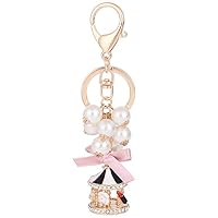 Mosichi Cute Merry-go-round Rhinestone Faux Pearl Keychain Key Ring Hanging Pendant Gift (Black)