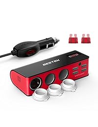 BESTEK   Cargador de coche con 3 enchufes, 200 W, 12 V 24 V CC, adaptador de corriente con cargador USB de 4 puertos de 6 A