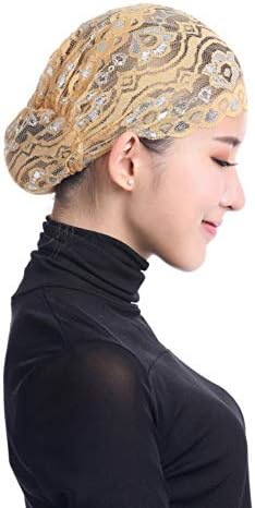 Shenphone Womens Muslim Hijab Full Inner Cover Under Scarf Cap Arabia Islamic Headpiece Lace Floral Bonnet Headscarf