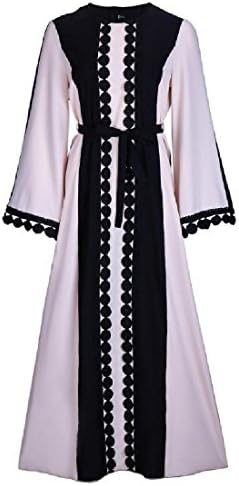 MirrorWomen Mirror Women's Muslim Abaya Long Sleeve Lace Stiching Maxi Dress Black XS