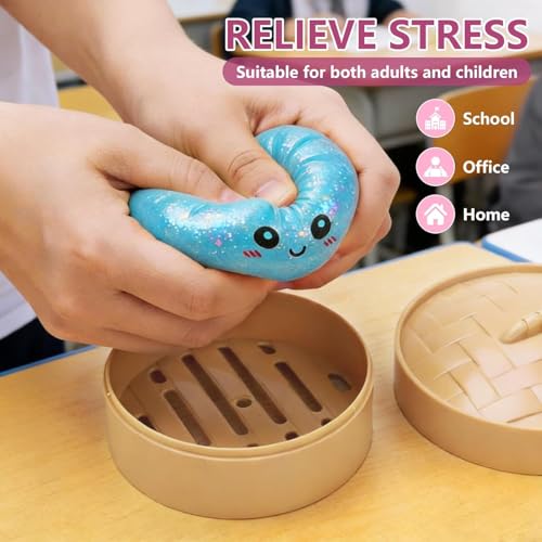 Beauenty 4PC Glitter Dumpling Squishy Toy - Soft Squeeze Stress Ball, Anxiety Relief Fidget Toy, Stretchy Sparkly Sensory Dumpling Squishy for Kids Teens