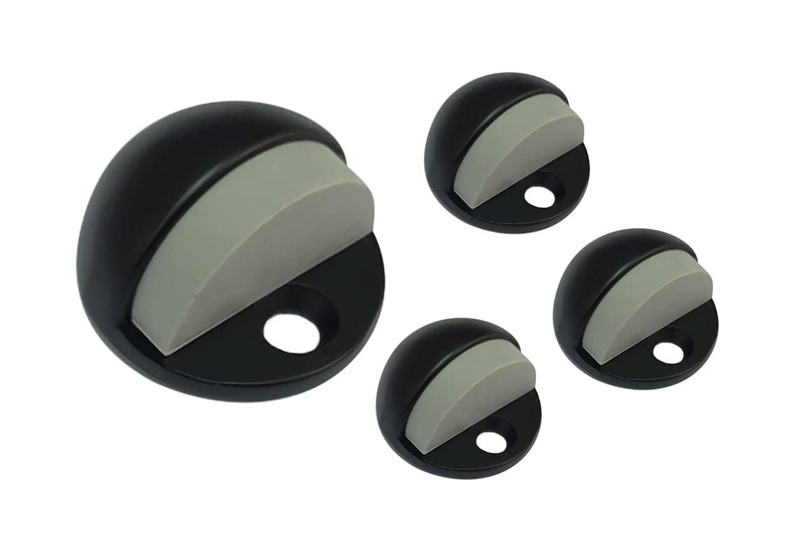 QCAA Solid Brass Low Dome Floor Door Stop, 1/4"-3/4" Clearance from Floor Buttom, Matte Black, 4 Pack, Made in Taiwan