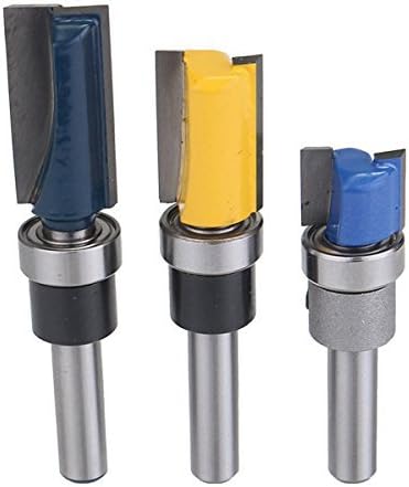 Aoher 3pcs 1/4 Inch Shank Top Bearing Flush Trim Pattern Router Bit Set 1/2 Inch Milling Cutter