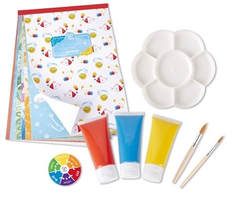 Hape Color Mix Painting - Activities and Art Supplies for Kids with Paint Set, Art Brushes, Paint Palette, Color Wheel, Binder Clip and A3 Activity Book - Art Kit for Children Ages 4 and Up
